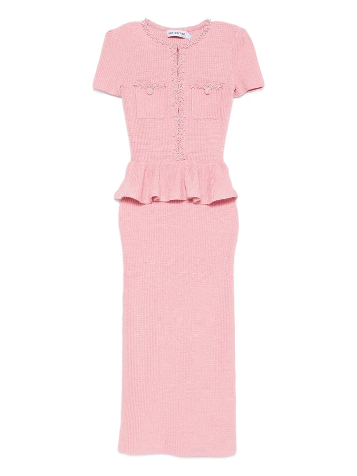 Pink Peplum Knit Midi Dress