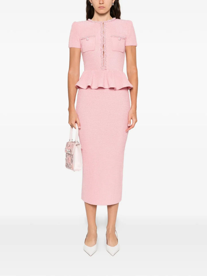 Pink Peplum Knit Midi Dress