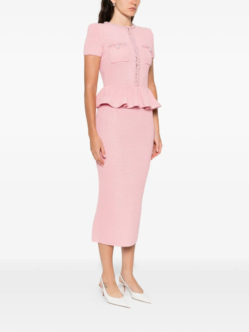 Pink Peplum Knit Midi Dress