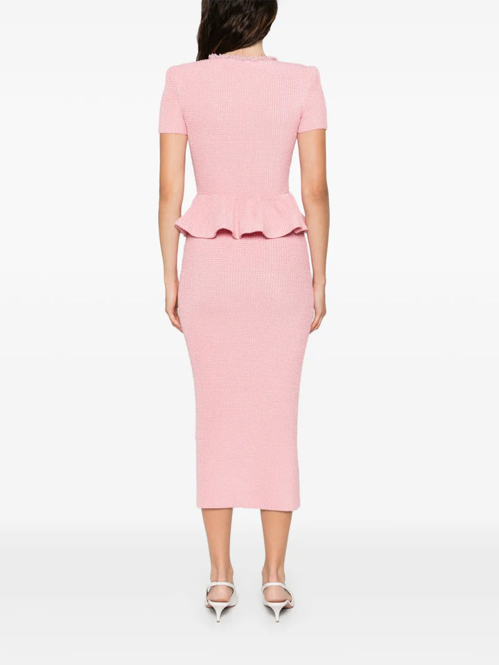 Pink Peplum Knit Midi Dress