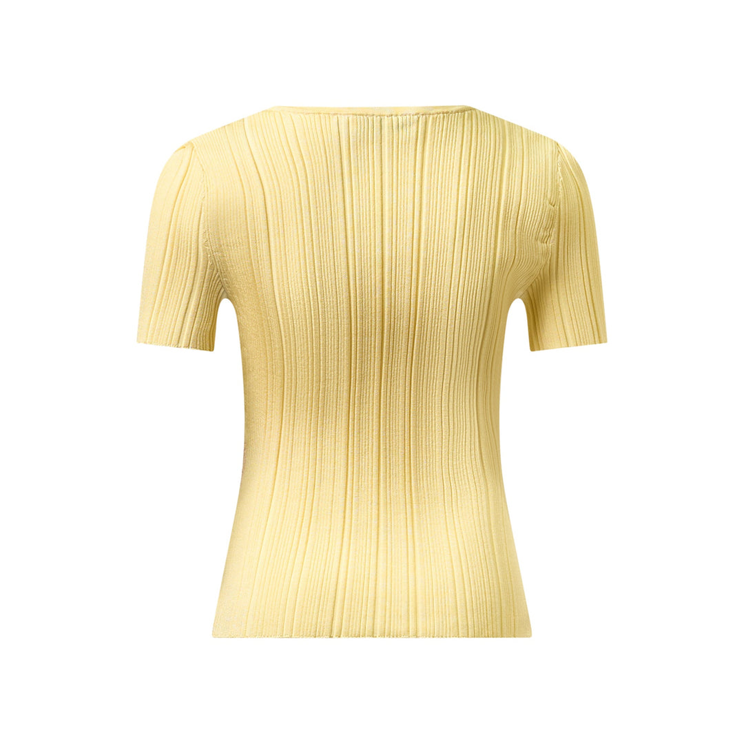 Yellow Contrast Lace Knit Top