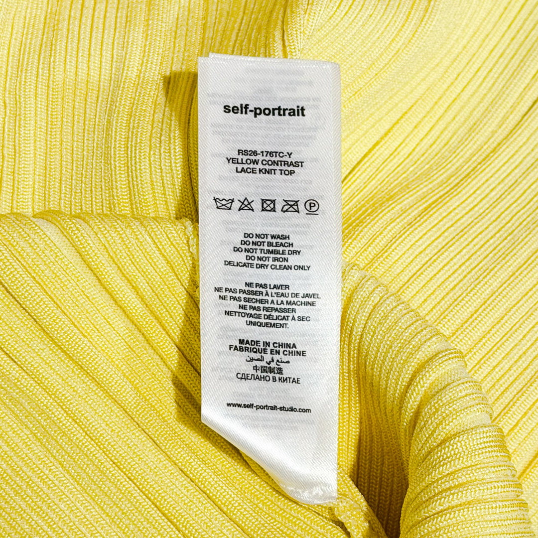 Yellow Contrast Lace Knit Top