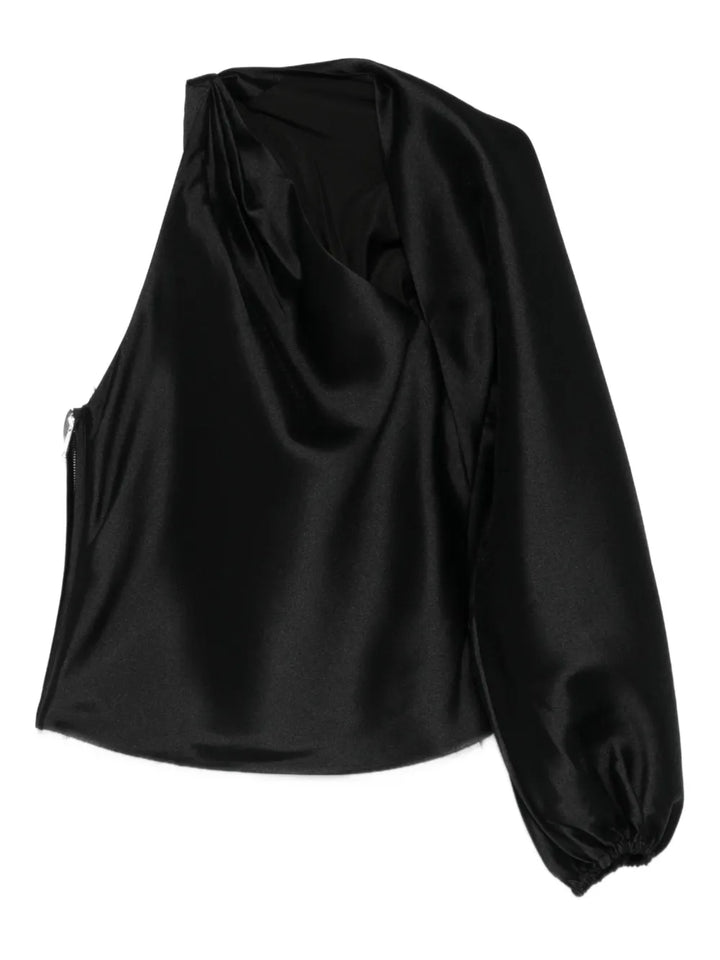 Black Taffeta Draped Sleeve Top