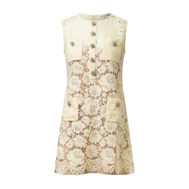 Yellow Fine Lace Mini Dress