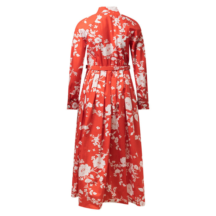 Red Floral Cotton Midi Dress
