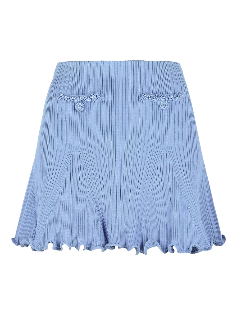Blue Pearl Trim Knit Mini Skirt