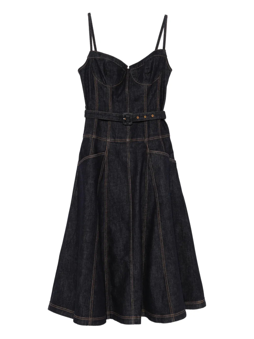 Indigo Denim Flared Midi Dress