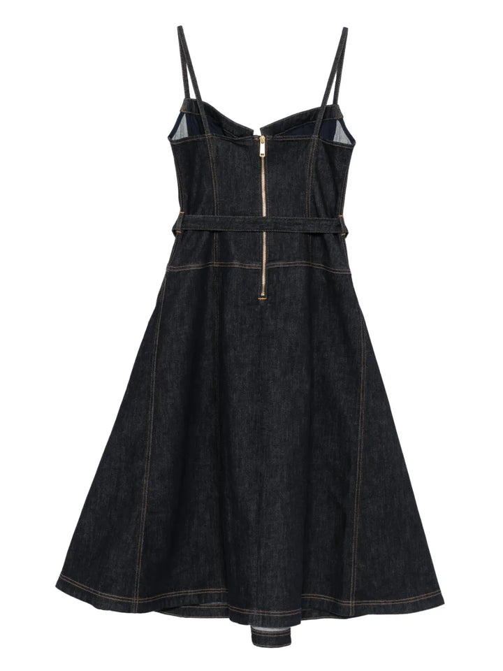 Indigo Denim Flared Midi Dress