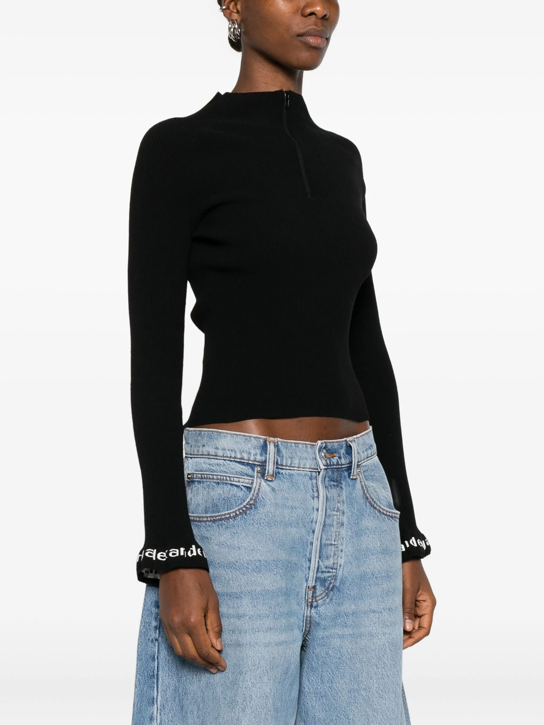 Long-Sleeve Ruffle-Hem Turtleneck