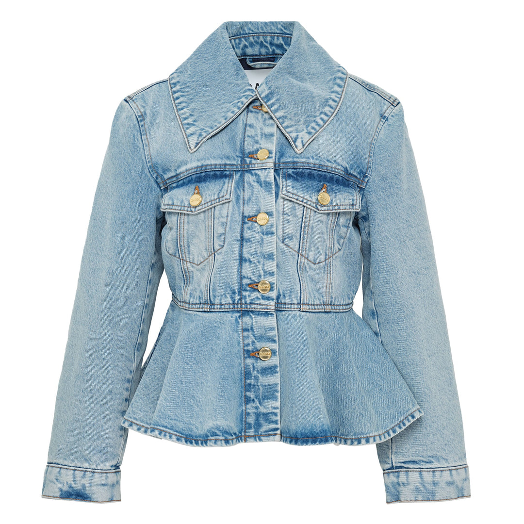 Rigid Denim Padded Peplum Jacket