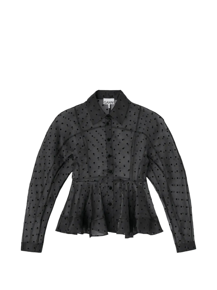 Flocked Organza Peplum Shirt