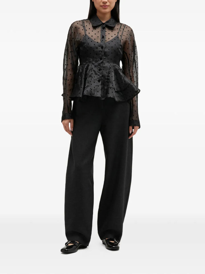 Flocked Organza Peplum Shirt