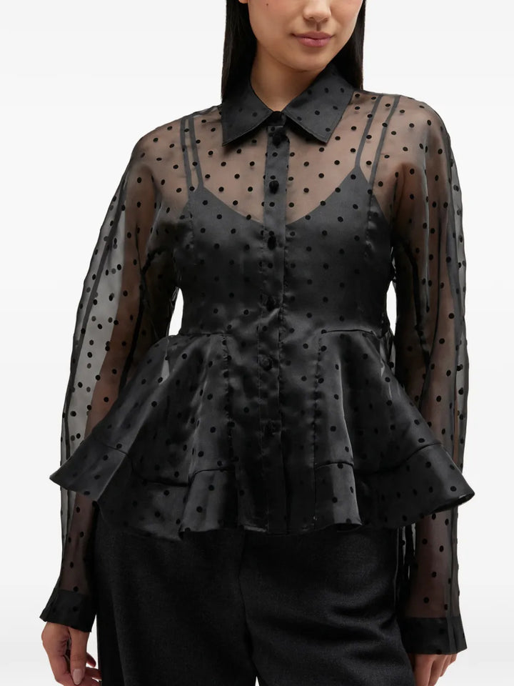 Flocked Organza Peplum Shirt