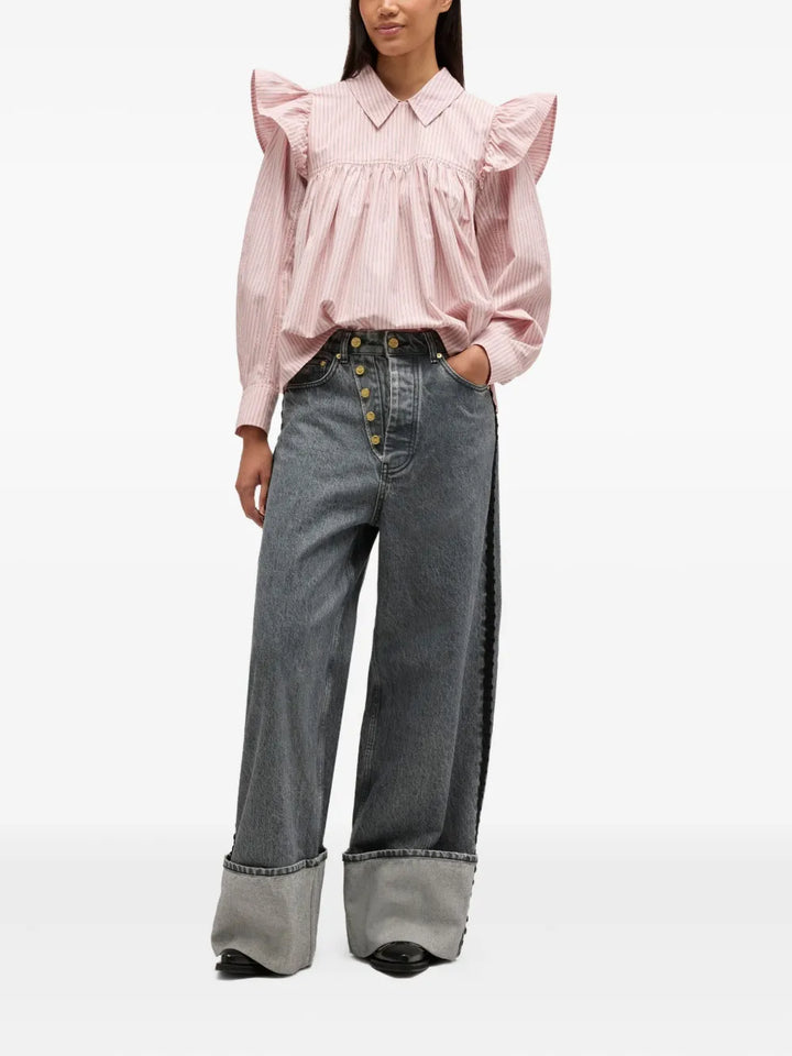 Oxford Stripe Frill Blouse