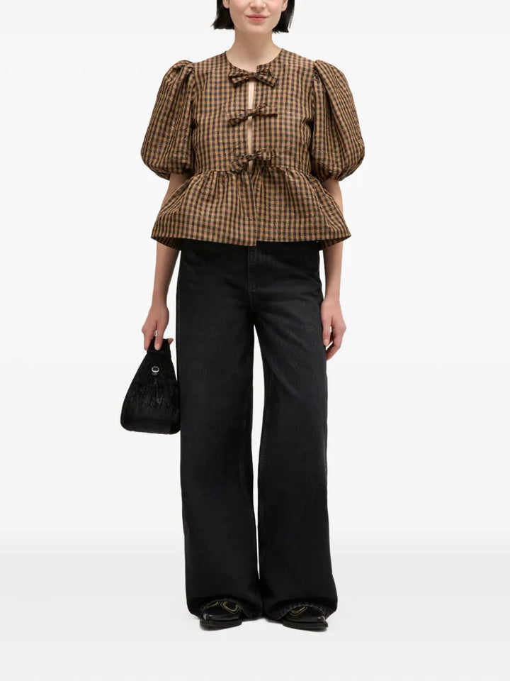 Crinkled Taffeta Check Peplum