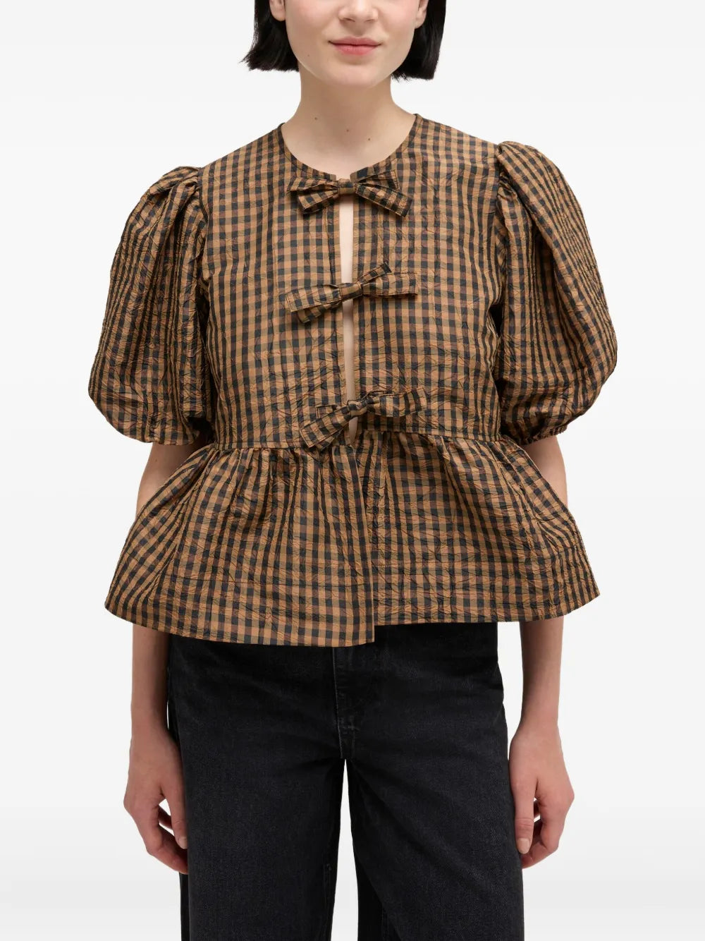 Crinkled Taffeta Check Peplum