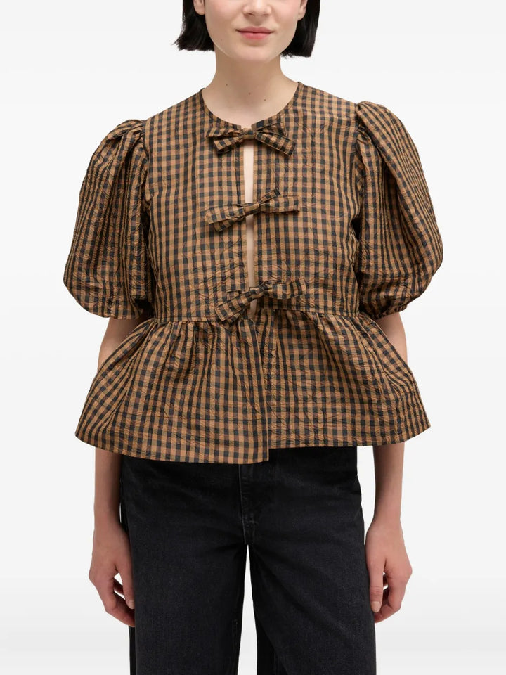 Crinkled Taffeta Check Peplum