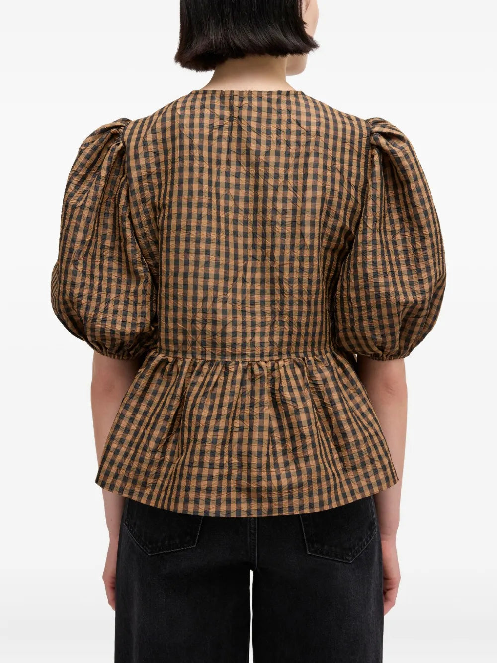 Crinkled Taffeta Check Peplum