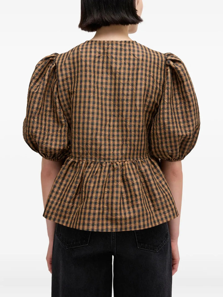 Crinkled Taffeta Check Peplum