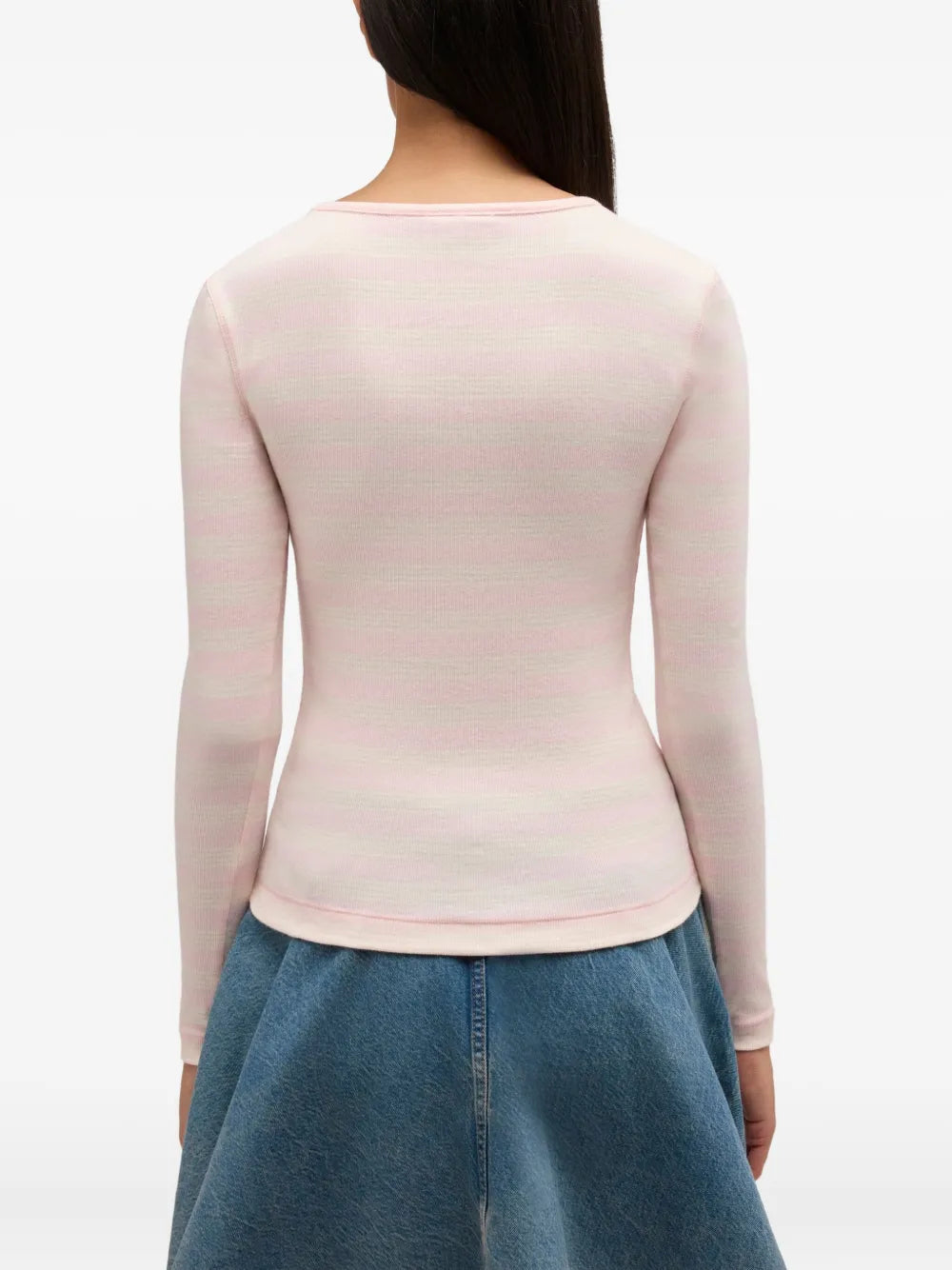 Soft Cotton Stripe Rib Long Sleeve Top