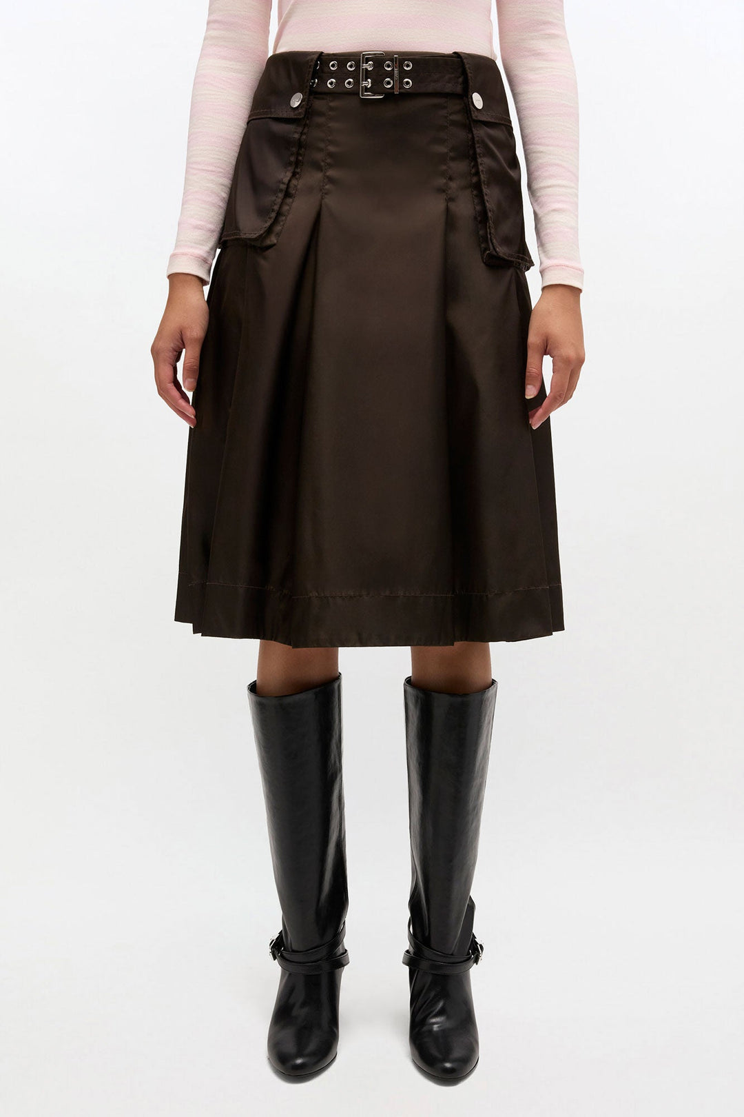 Duchesse Nylon Midi Pleated Skirt