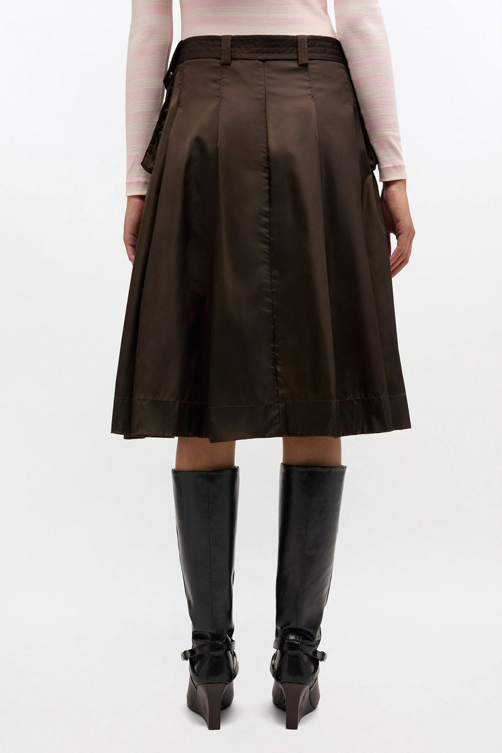 Duchesse Nylon Midi Pleated Skirt