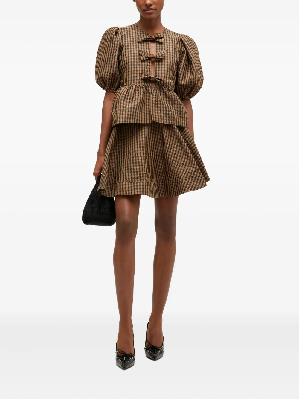 Crinkled Taffeta Check Mini Skirt