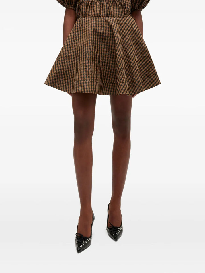 Crinkled Taffeta Check Mini Skirt