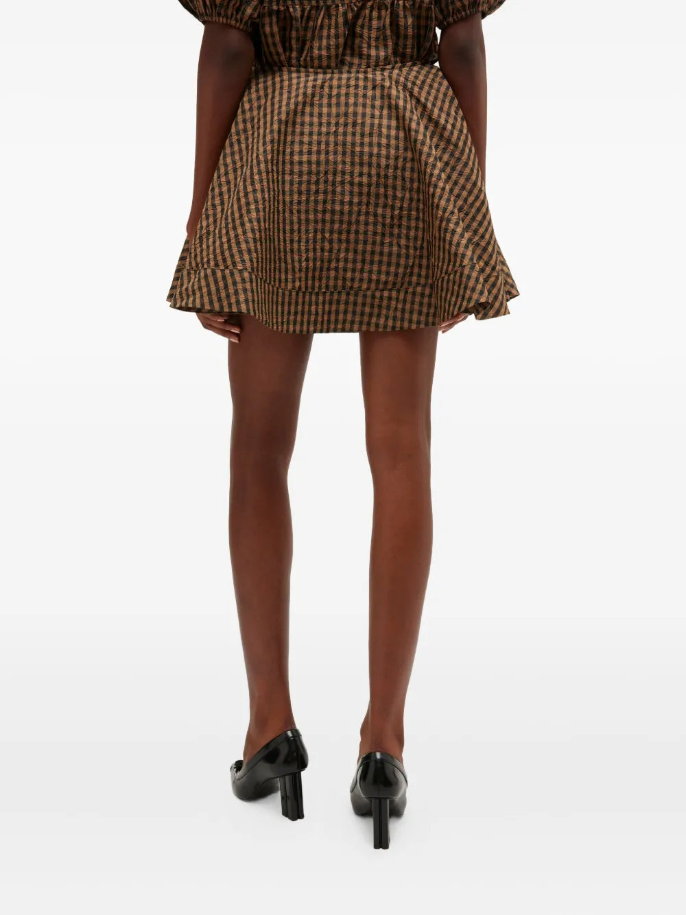 Crinkled Taffeta Check Mini Skirt