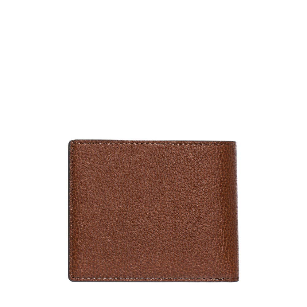 Mulberry Heritage Bifold Coin Wallet in tan pebbled leather with embossed silver logo, front view