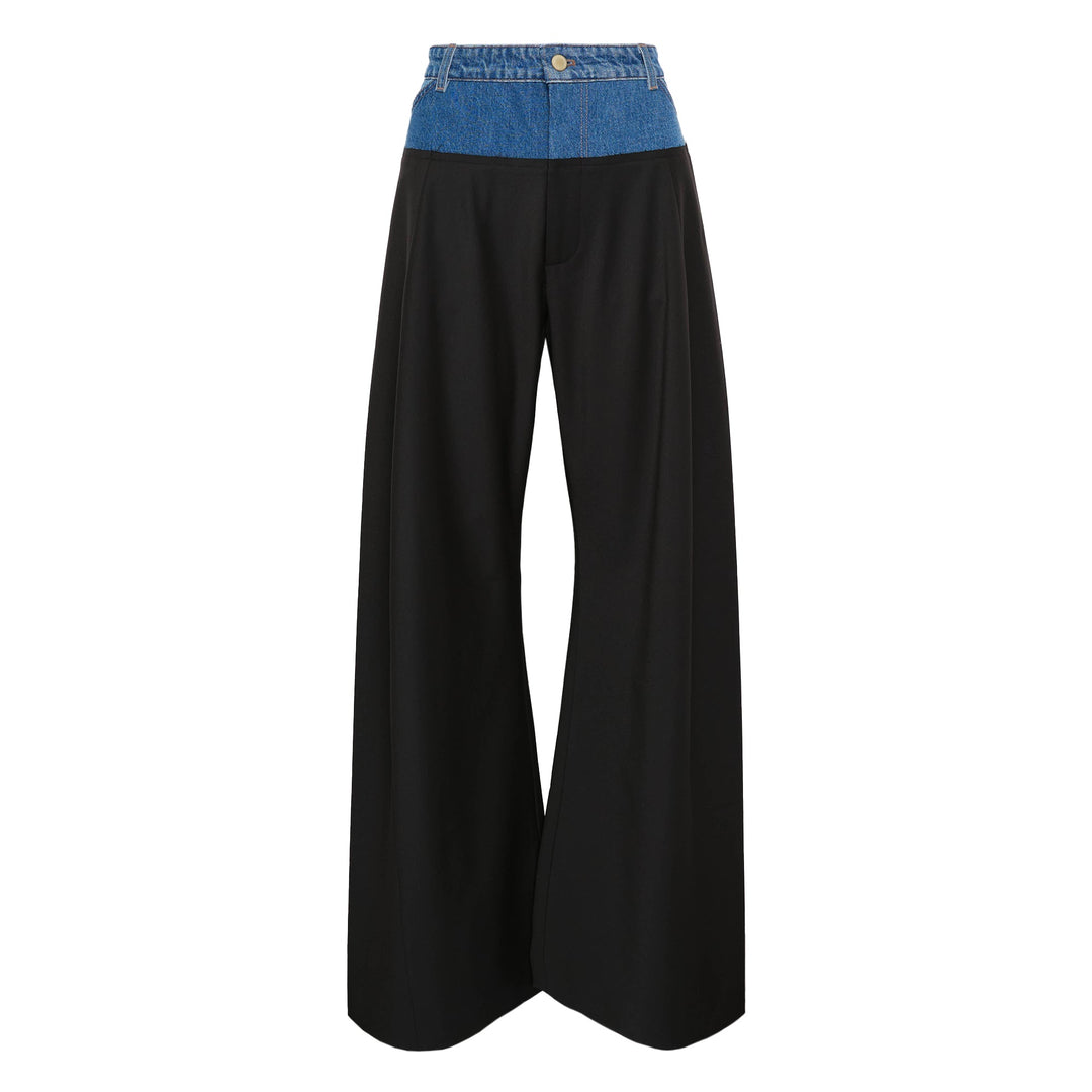 Wide-Leg Pants With Denim Panel