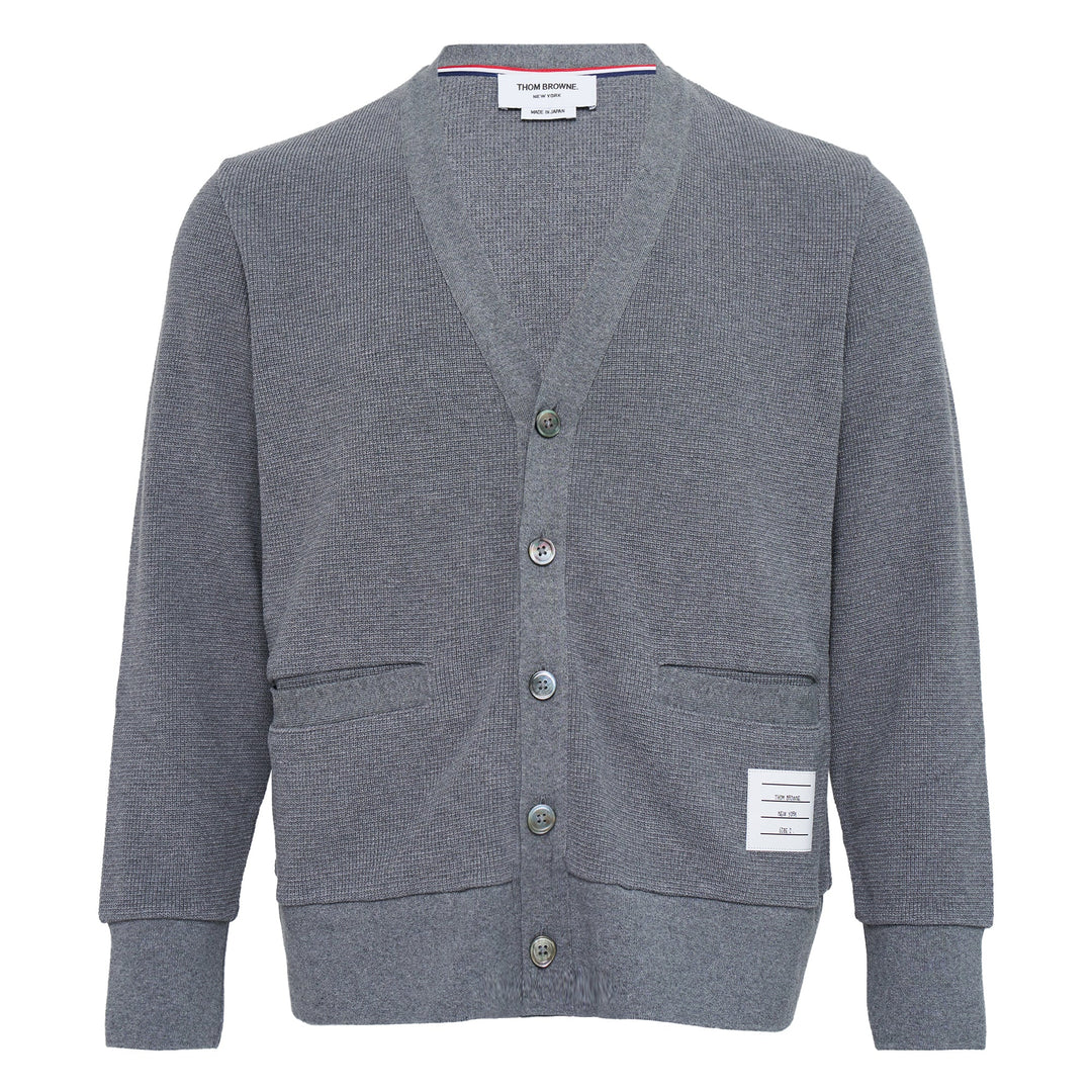 V Neck Cardigan With 4 Bar Intarsia