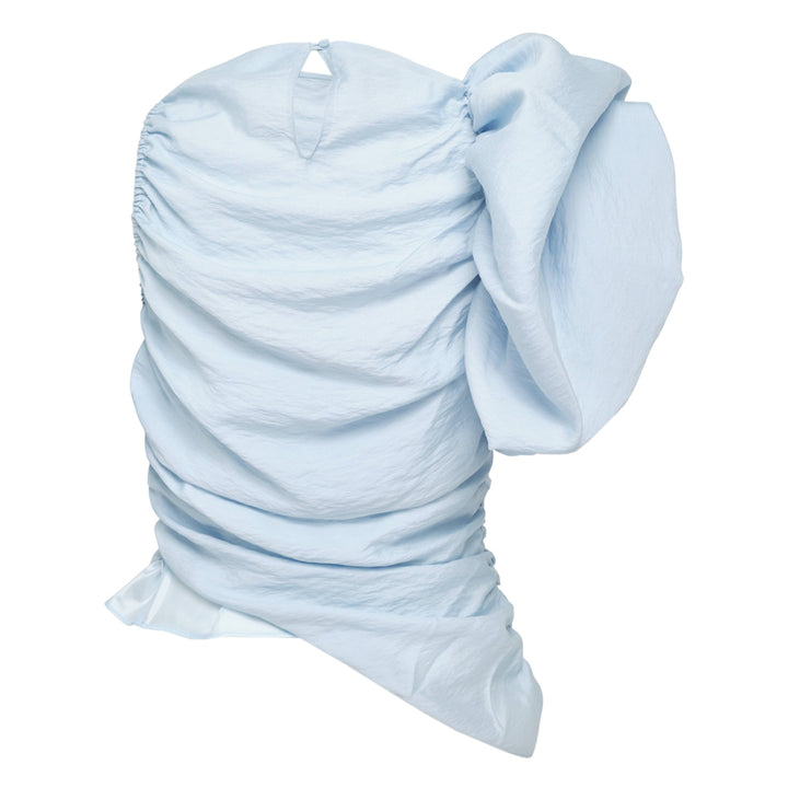 Light Blue Asymmetric Puffed Sleeve Top