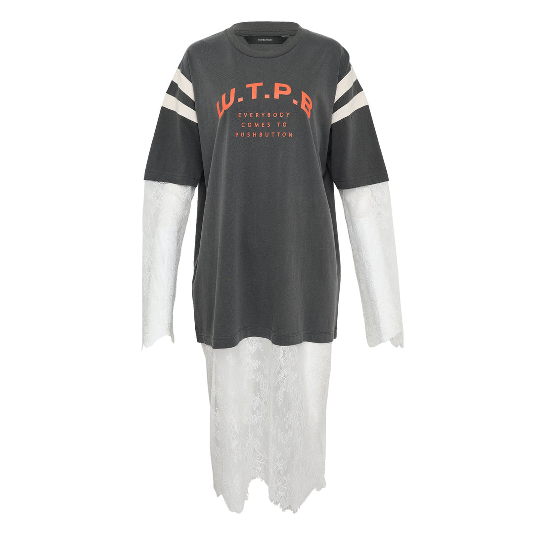 Gray Layered Lace Sleeve Tee