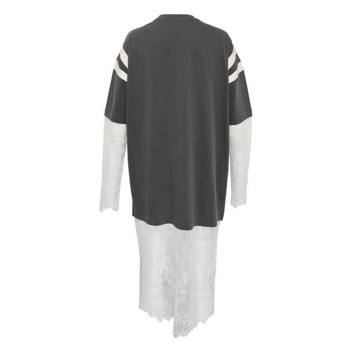 Gray Layered Lace Sleeve Tee