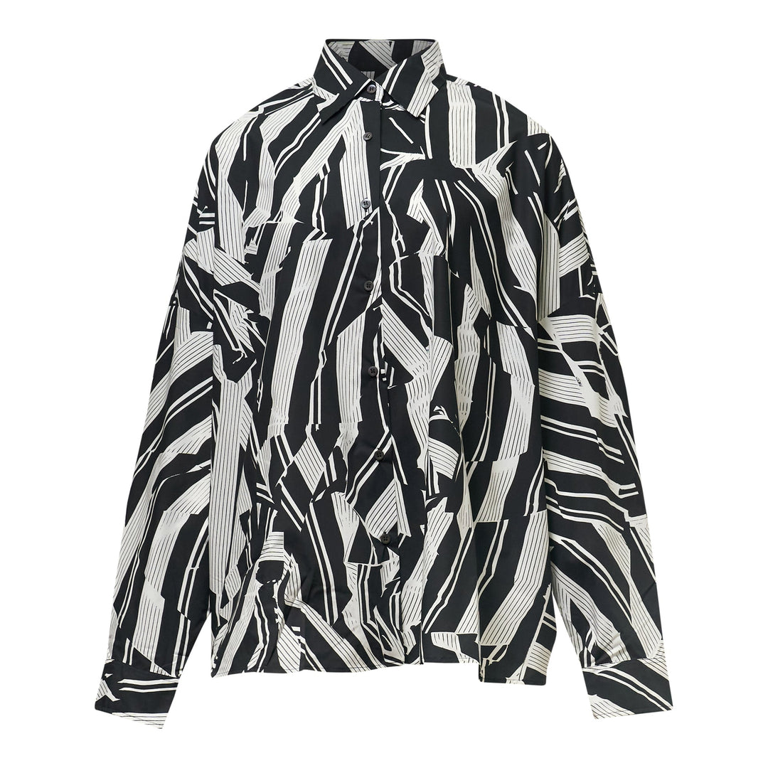 Crushed Stripe Print Cotton Shirt