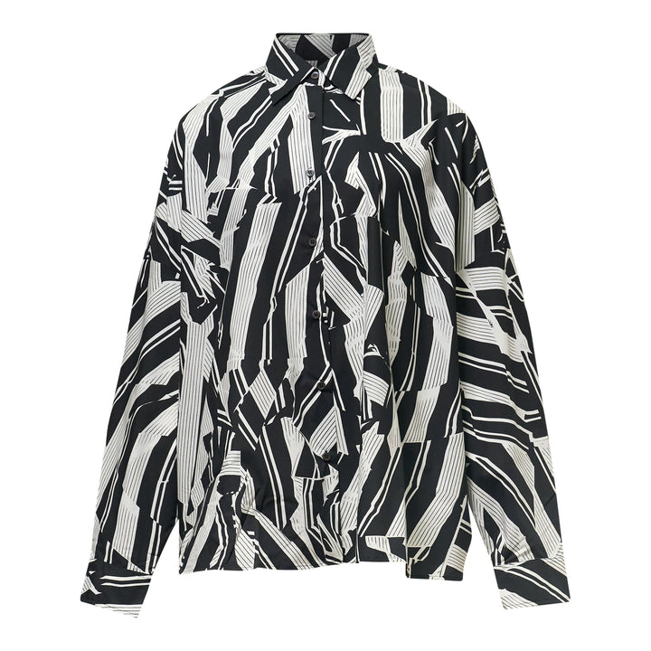 Crushed Stripe Print Cotton Shirt