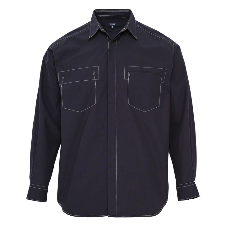 Contrast-Stitching Long Sleeve Button-Up Shirt