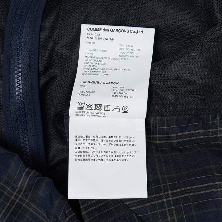 Navy Polyester Ramie Check Jacket