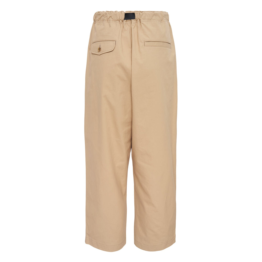Beige Buckle Waistband Cotton Pants