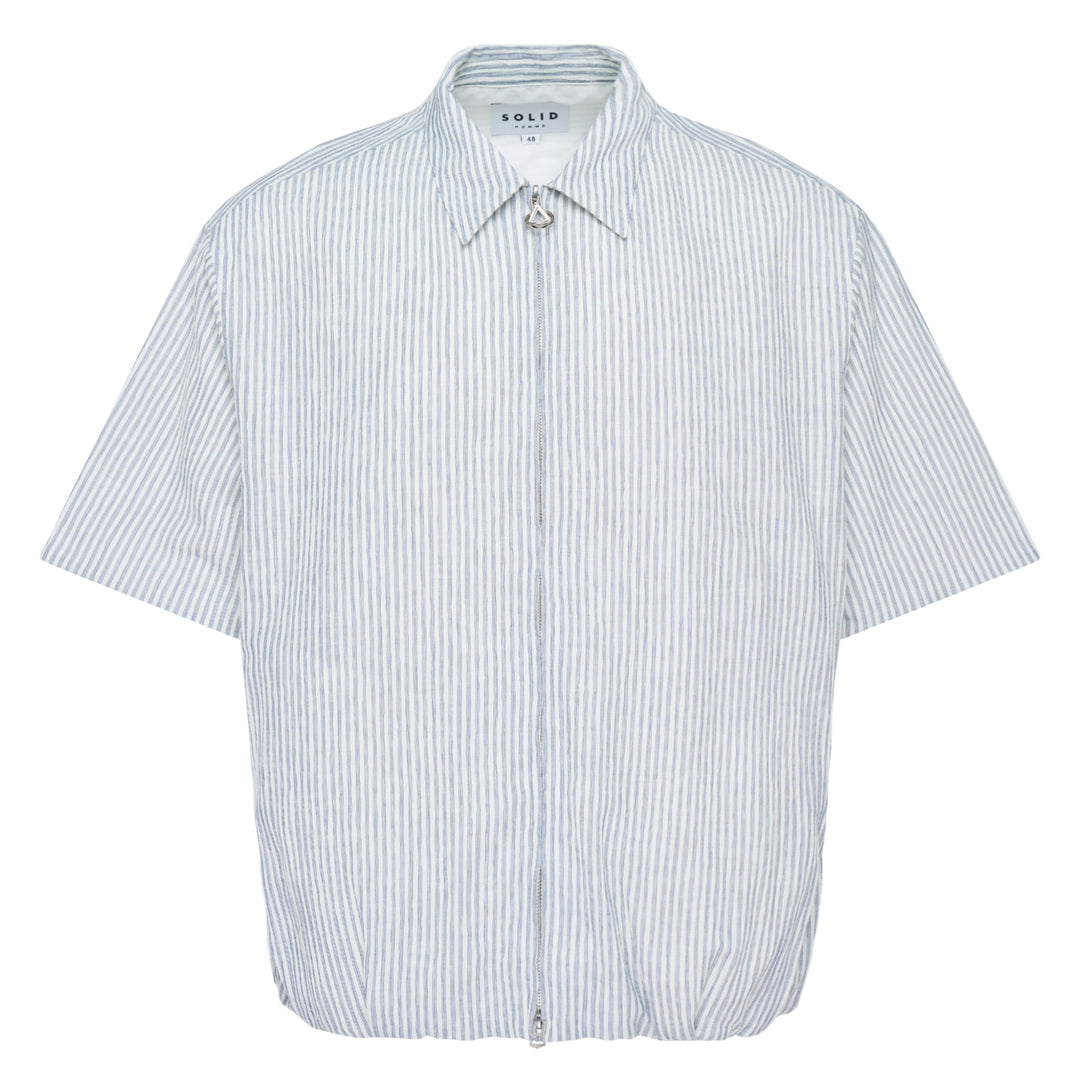 Oversized Gathered Hem Stripe Shirt