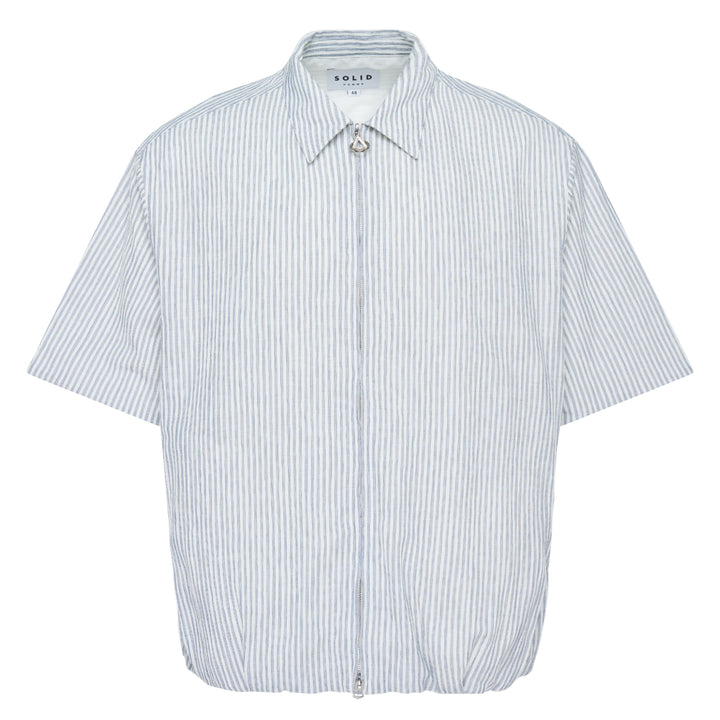 Oversized Gathered Hem Stripe Shirt