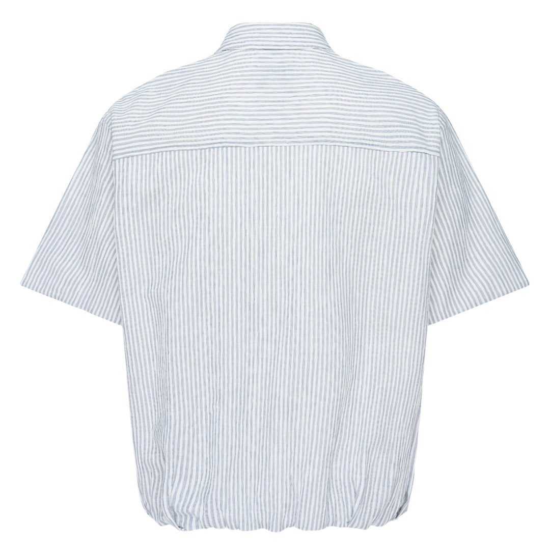 Oversized Gathered Hem Stripe Shirt
