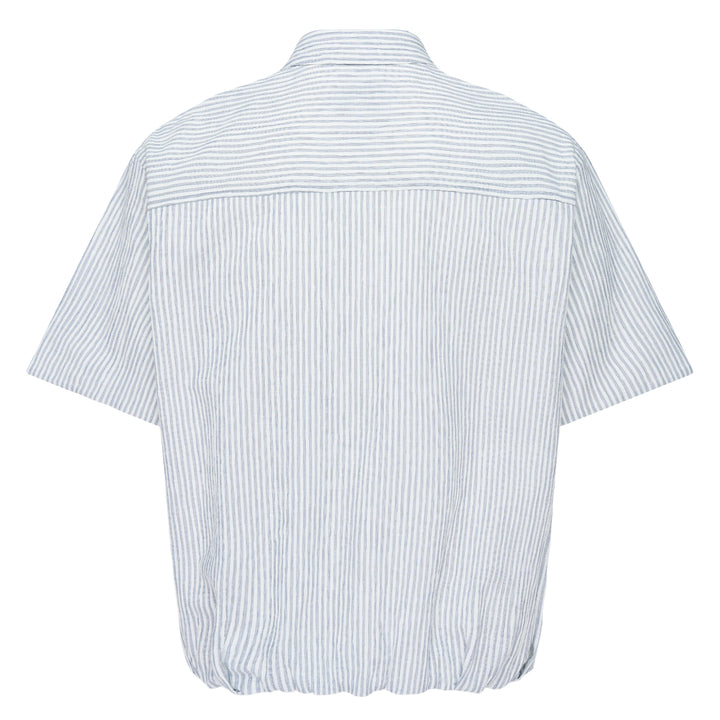 Oversized Gathered Hem Stripe Shirt