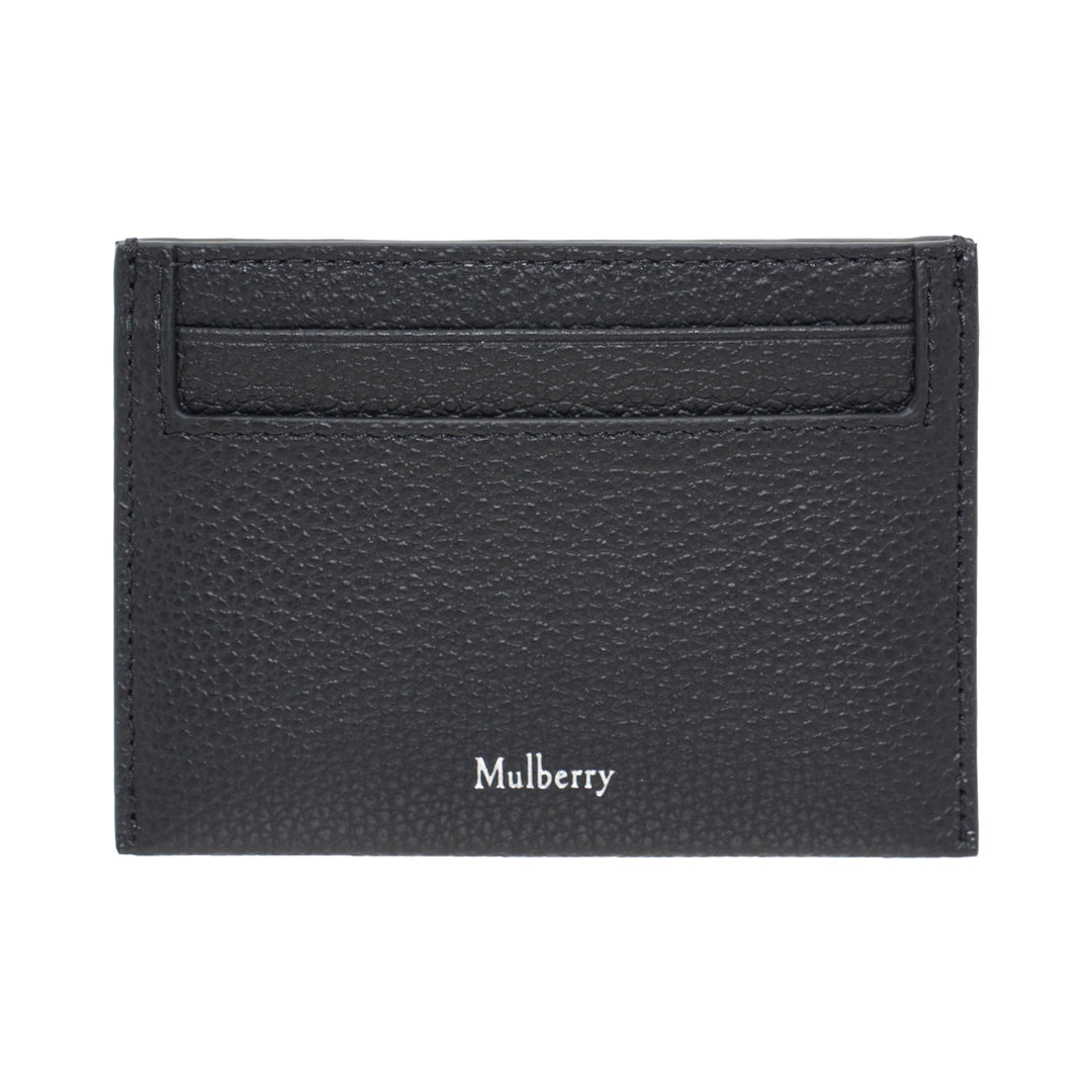 Credit Card Slip Black & Silver Small Classic Grain