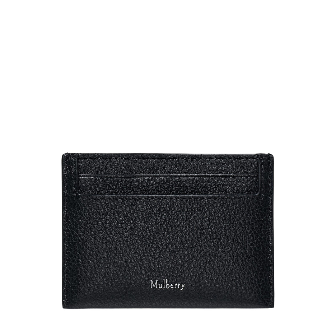 Credit Card Slip Black & Silver Small Classic Grain