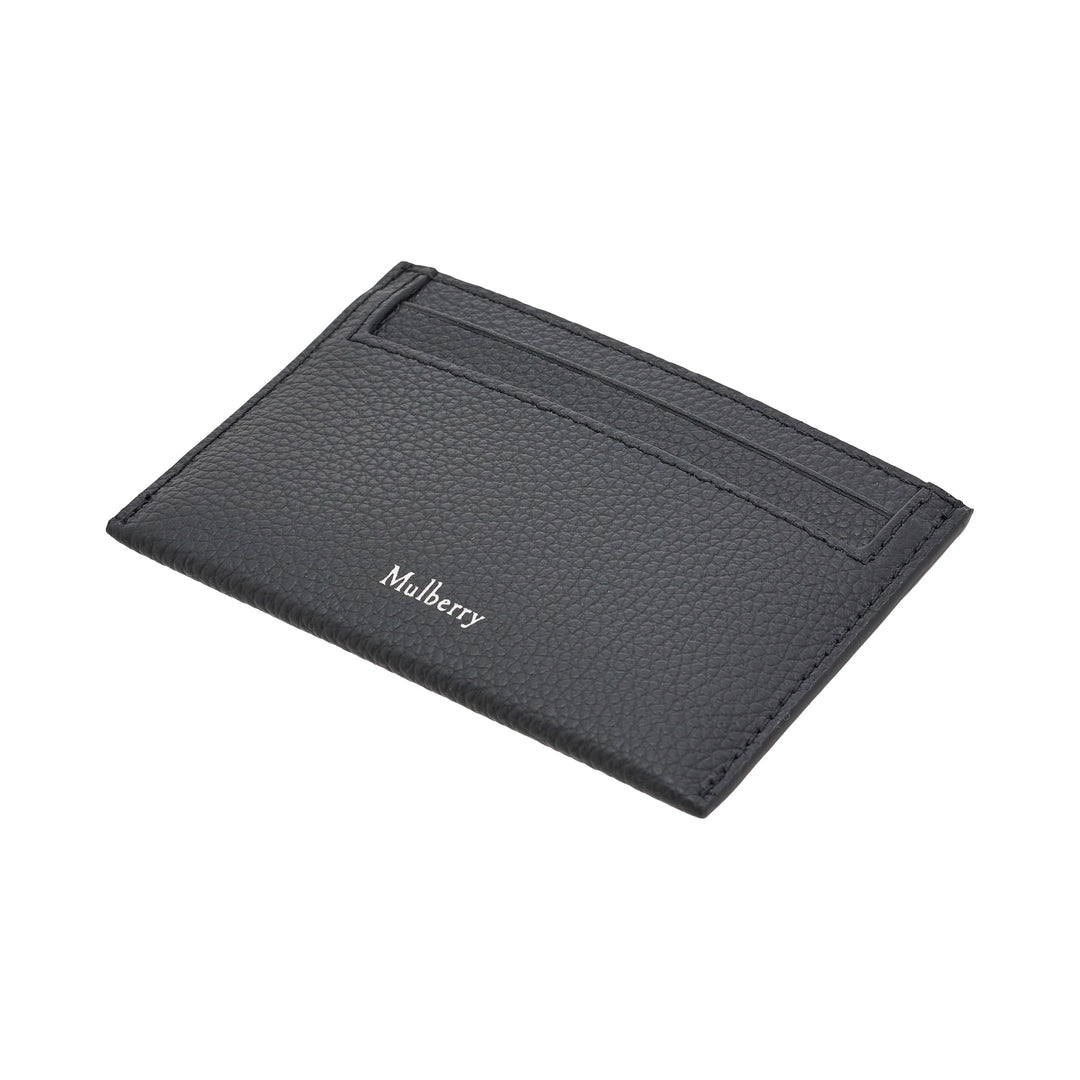 Credit Card Slip Black & Silver Small Classic Grain