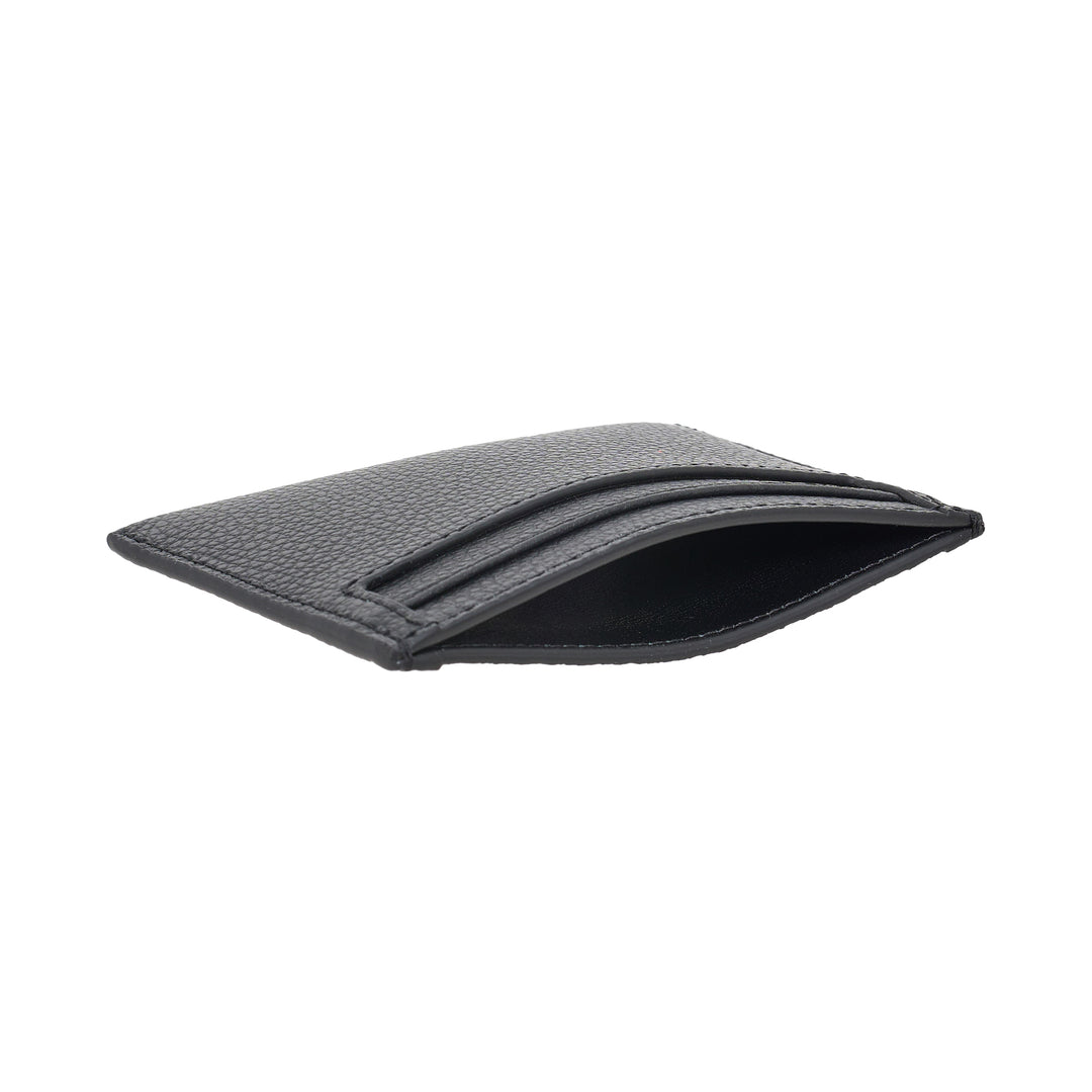 Credit Card Slip Black & Silver Small Classic Grain