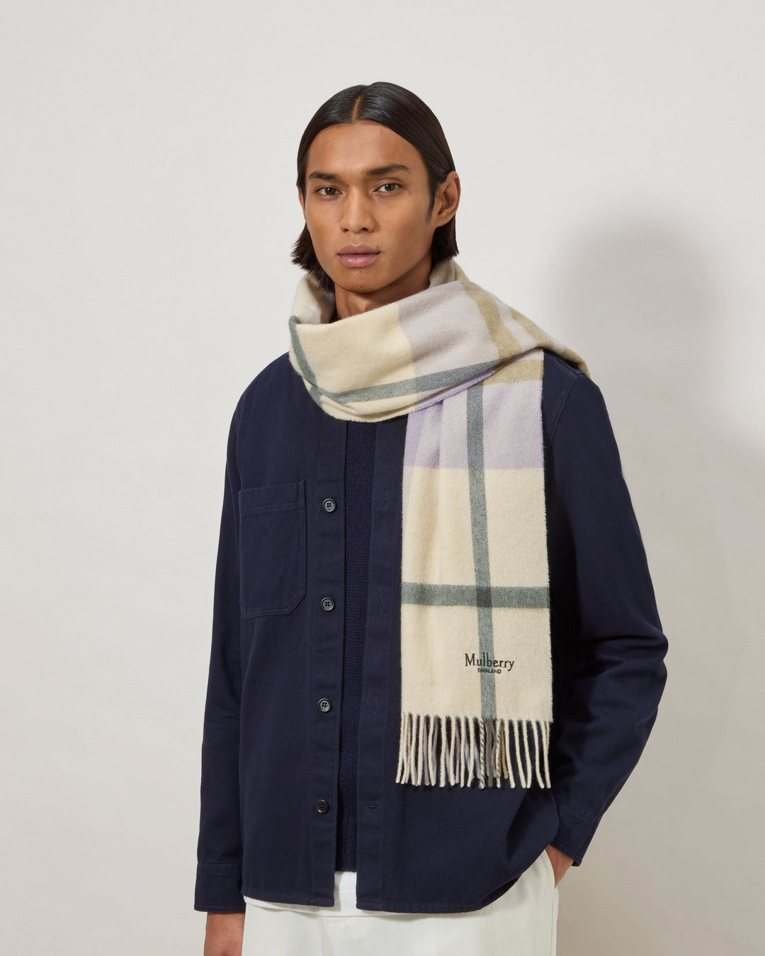 Small Check Merino Wool Scarf