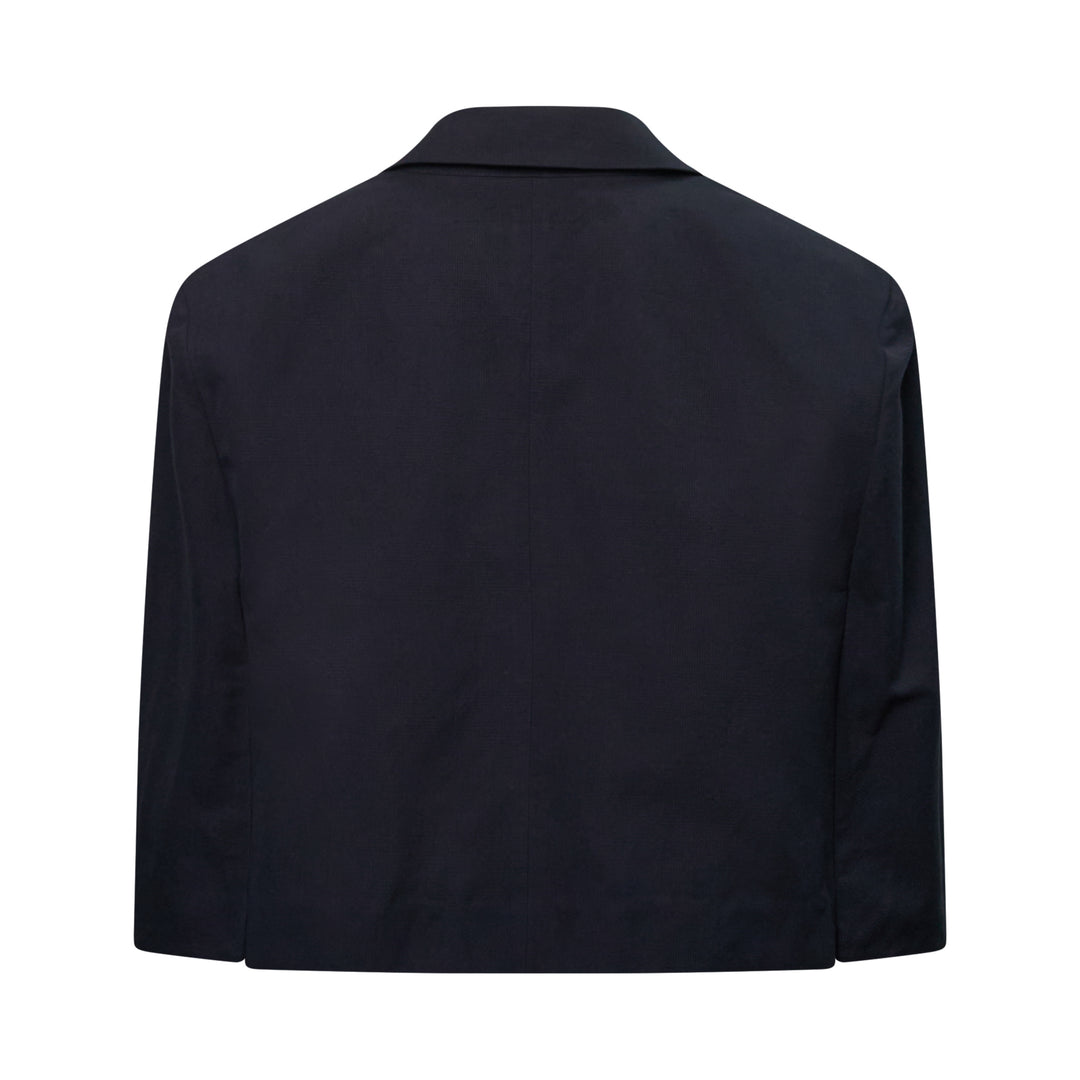 Navy Check Cropped Cape Blazer